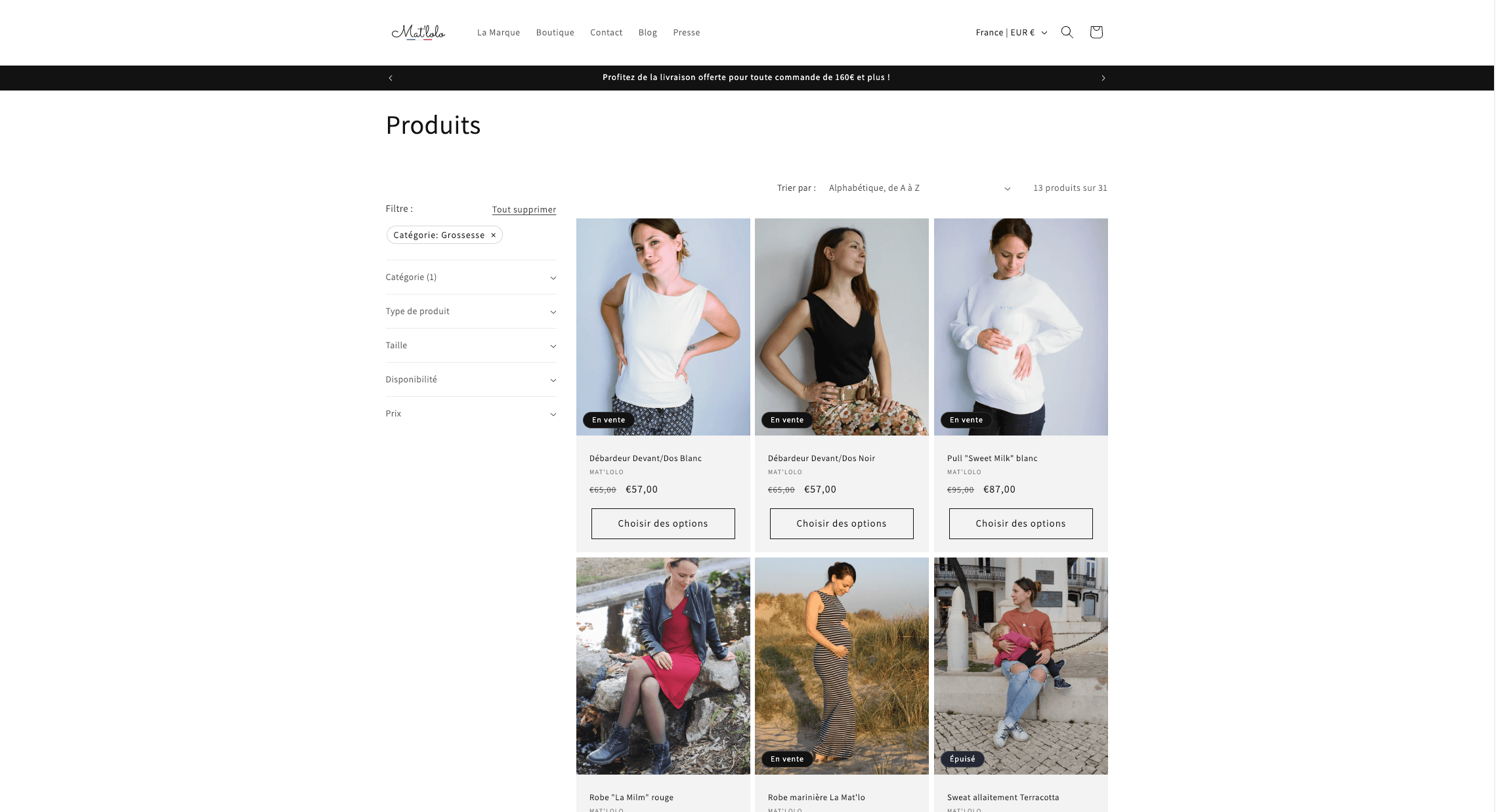 Vue desktop du site e-commerce Shopify de Mat'lolo