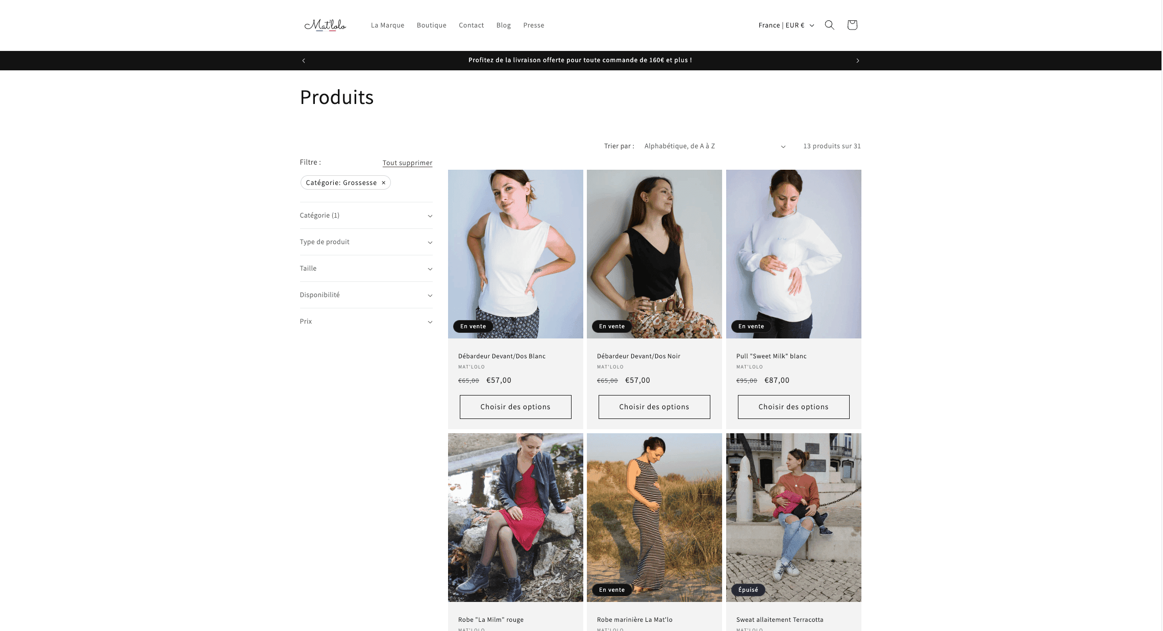 Site e-commerce Shopify de Mat'lolo après refonte par Aby